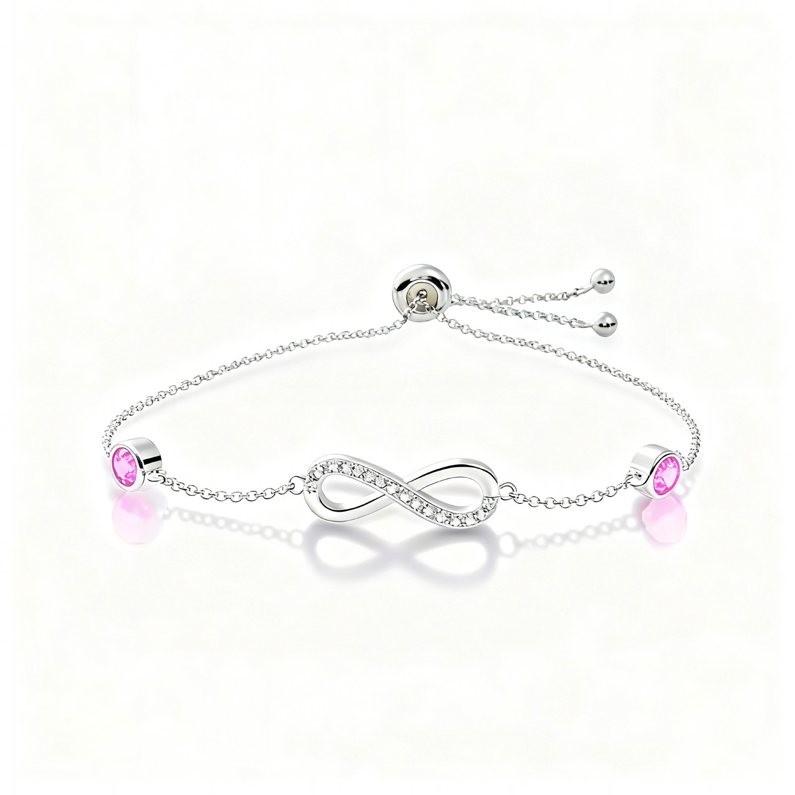 S925 Sterling Silver Birthstone Infinity Charm Bracelet