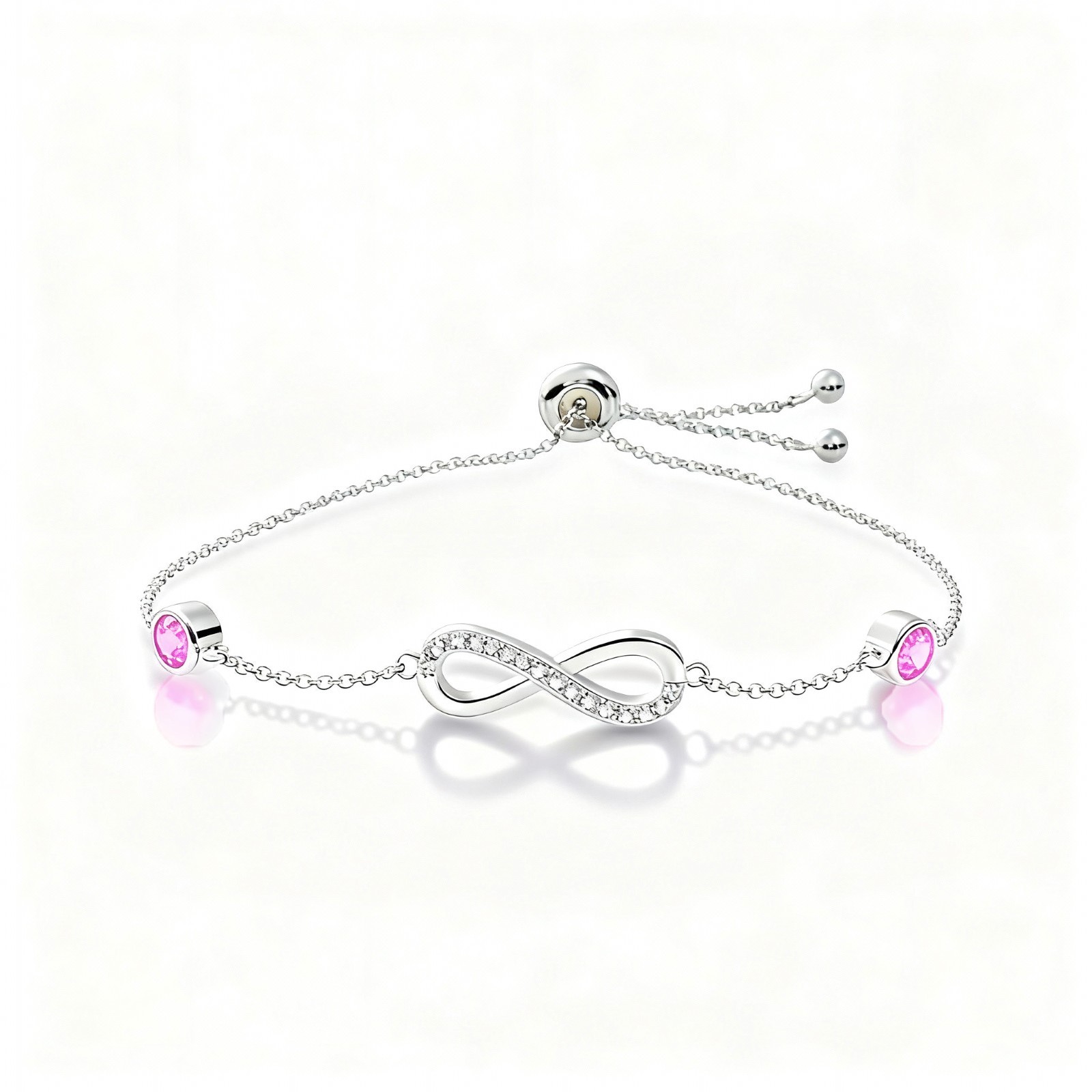 S925 Sterling Silver Birthstone Infinity Charm Bracelet