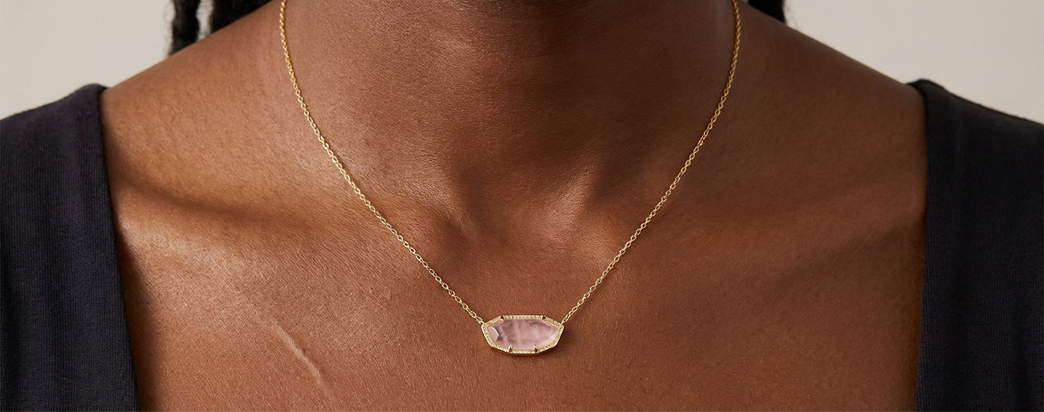 14K Gold Pendant Necklace with Natural Stone