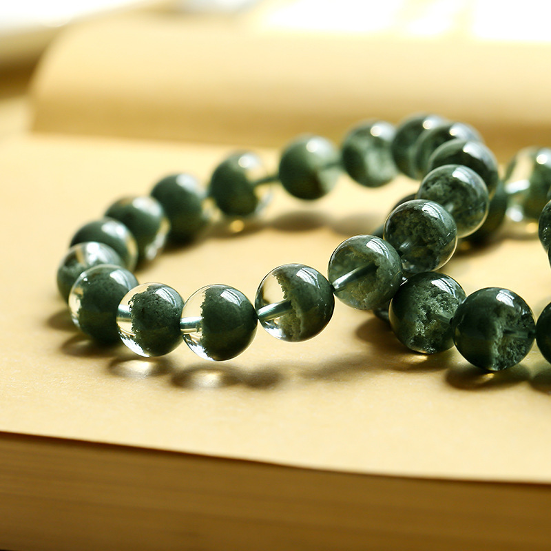 Brazilian green phantom quartz bracelet with layered beads, earthy design for men and women.