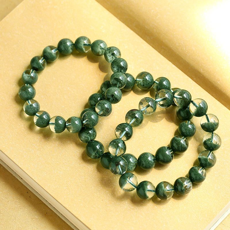 Brazilian green phantom quartz bracelet with layered beads, earthy design for men and women. 