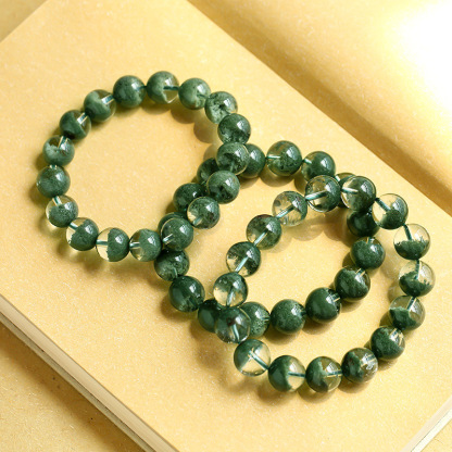 Brazilian green phantom quartz bracelet with layered beads, earthy design for men and women. 