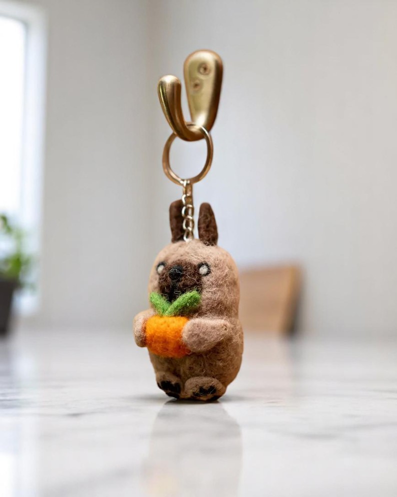 Cute Dog with Fruit Felted Keychain