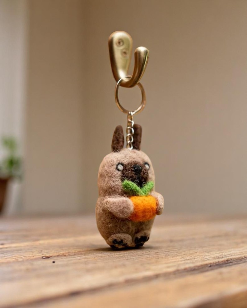 Cute Dog with Fruit Felted Keychain