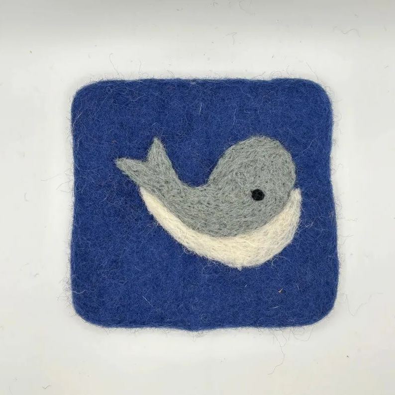 Blue Whale Pattern Absorbent Wool Felted Coaster