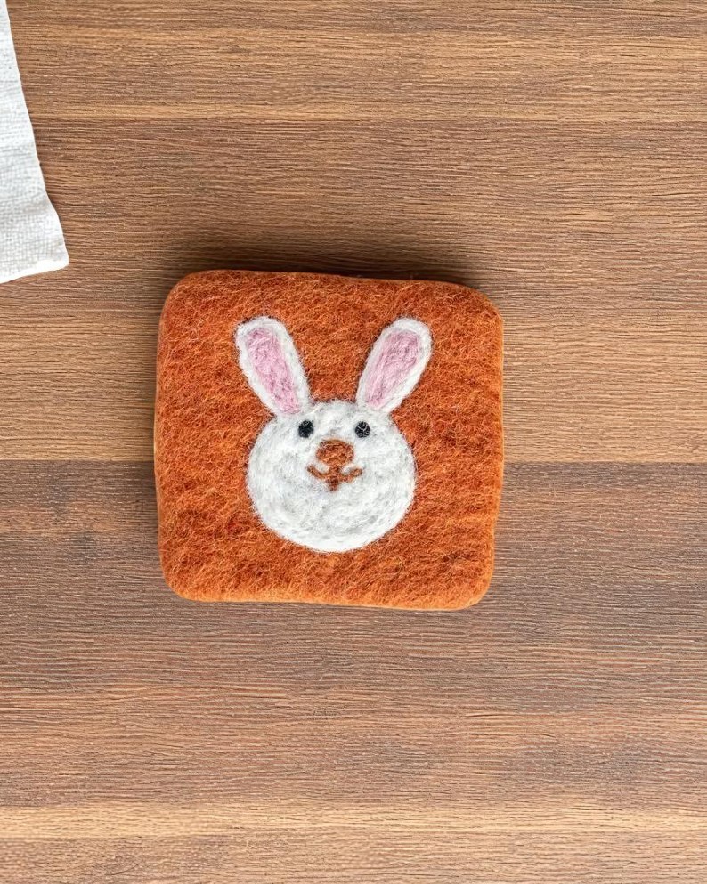 Cute Bunny Pattern Absorbent Wool Felted Coaster