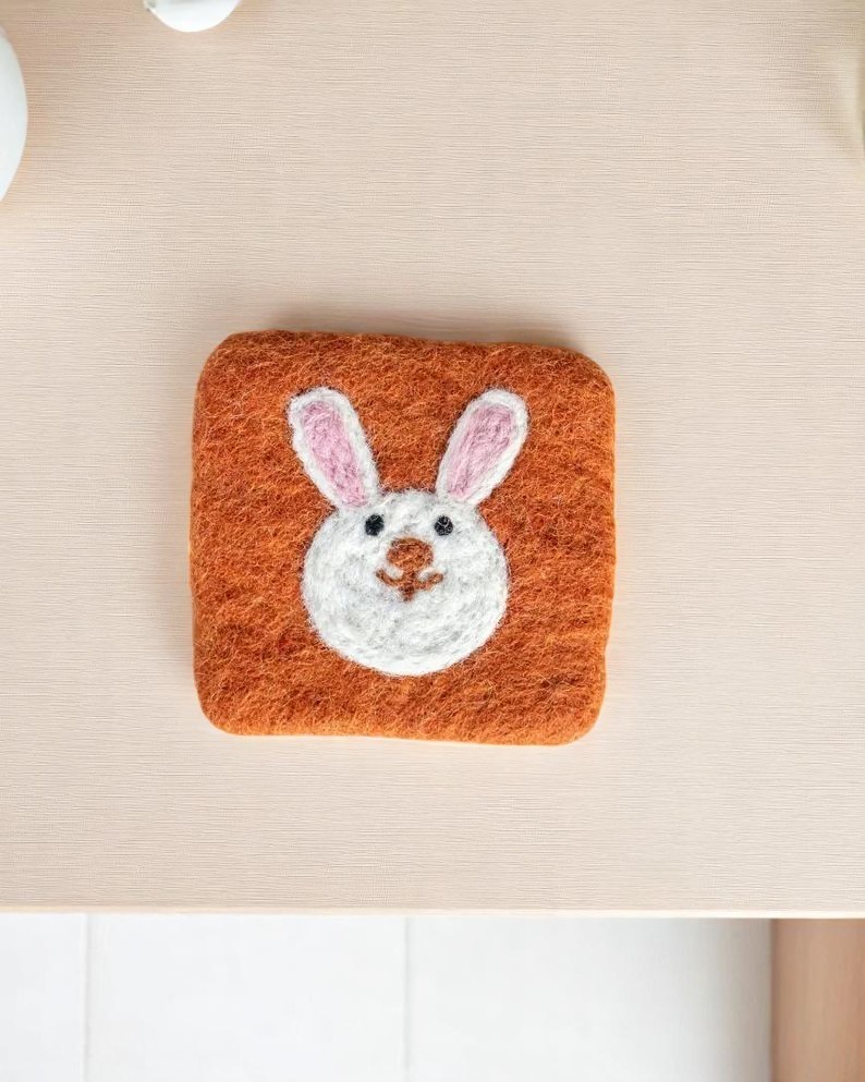 Cute Bunny Pattern Absorbent Wool Felted Coaster