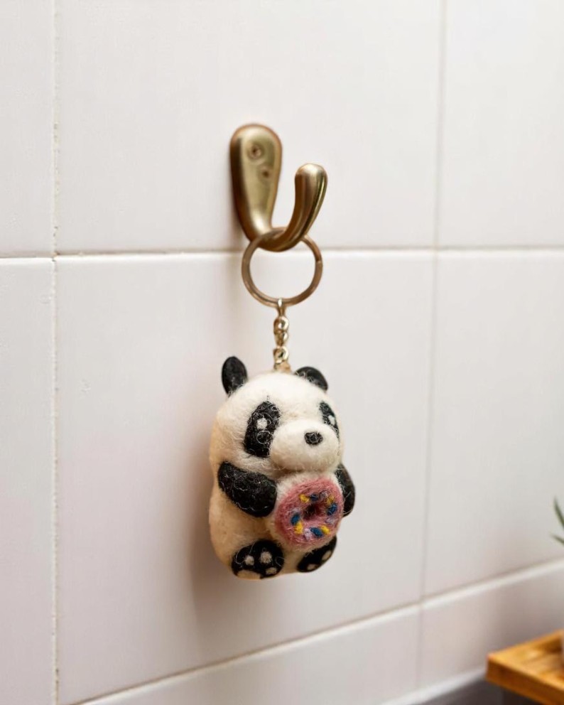 Cute Panda with Doughnut Felted Keychain