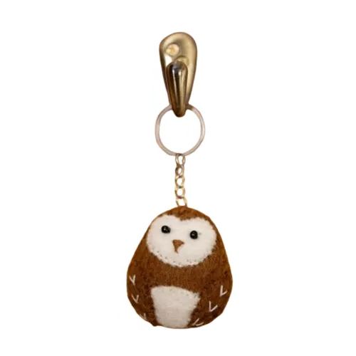 Cute Brown Owl Small Felt Keychain