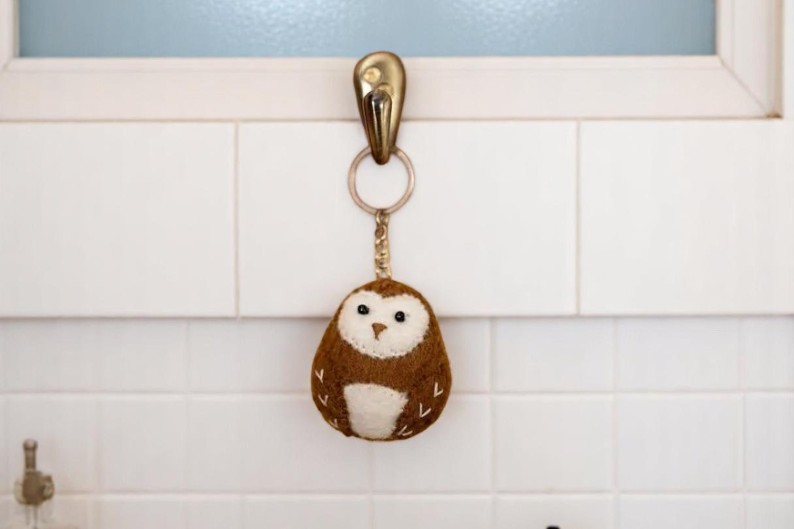 Cute Brown Owl Small Felted Keychain