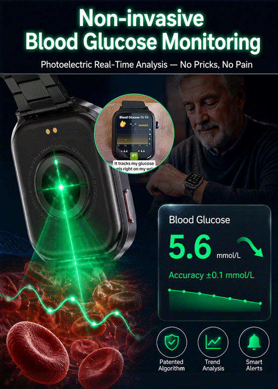 🩺 Medical Flagship Smartwatch: High-Precision, Non-Invasive Glucose & Blood Pressure Monitoring