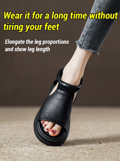 Open-toe wedge sole sandals.