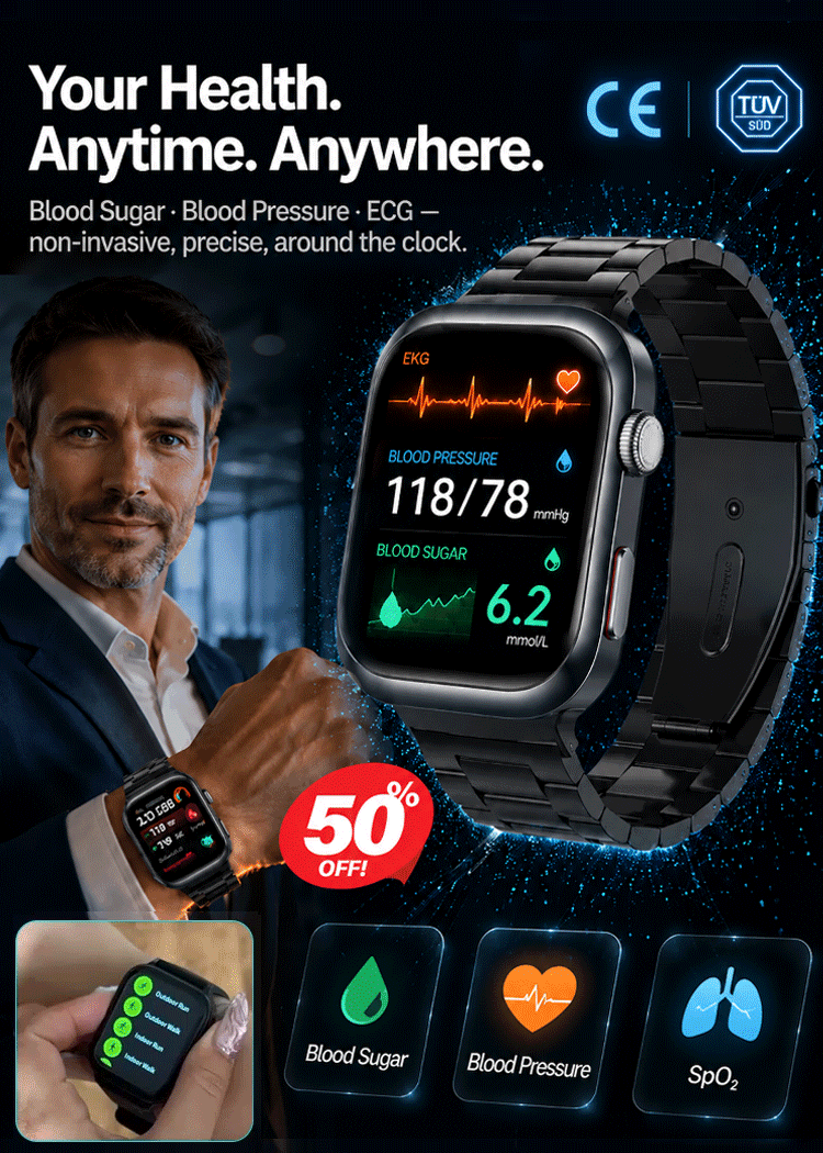🩺 Medical Flagship Smartwatch: High-Precision, Non-Invasive Glucose & Blood Pressure Monitoring