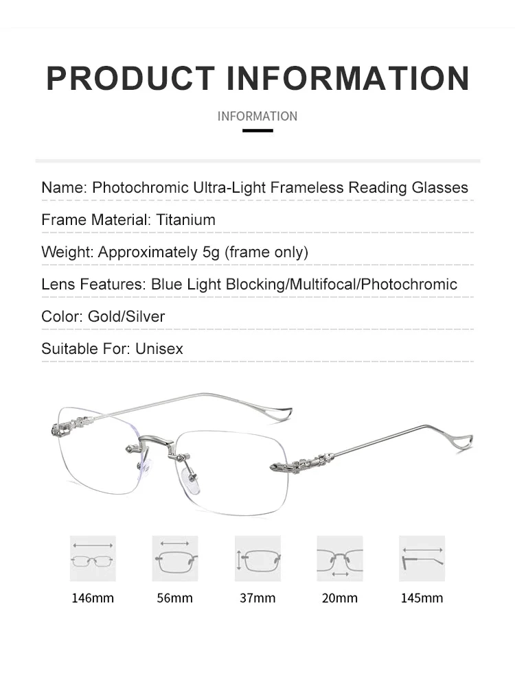 👓 Photochromic Auto-Focus Reading Glasses👓 Frameless • Ultra-Light • One Pair for Every Light & Distance