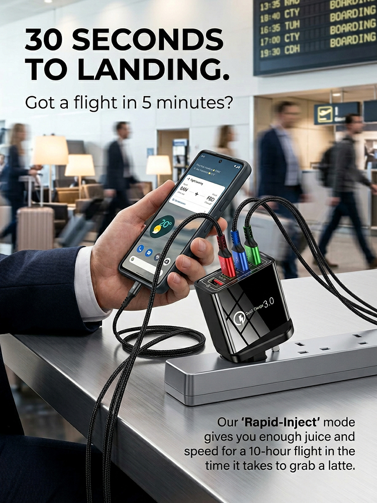 Four-Port Travel Charger for Extended Phone Battery Life