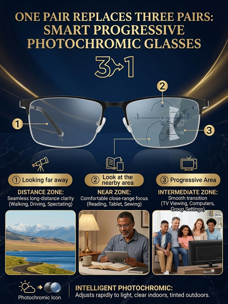 [One Pair Replaces Three] Adaptive Smart Photochromic Reading Glasses