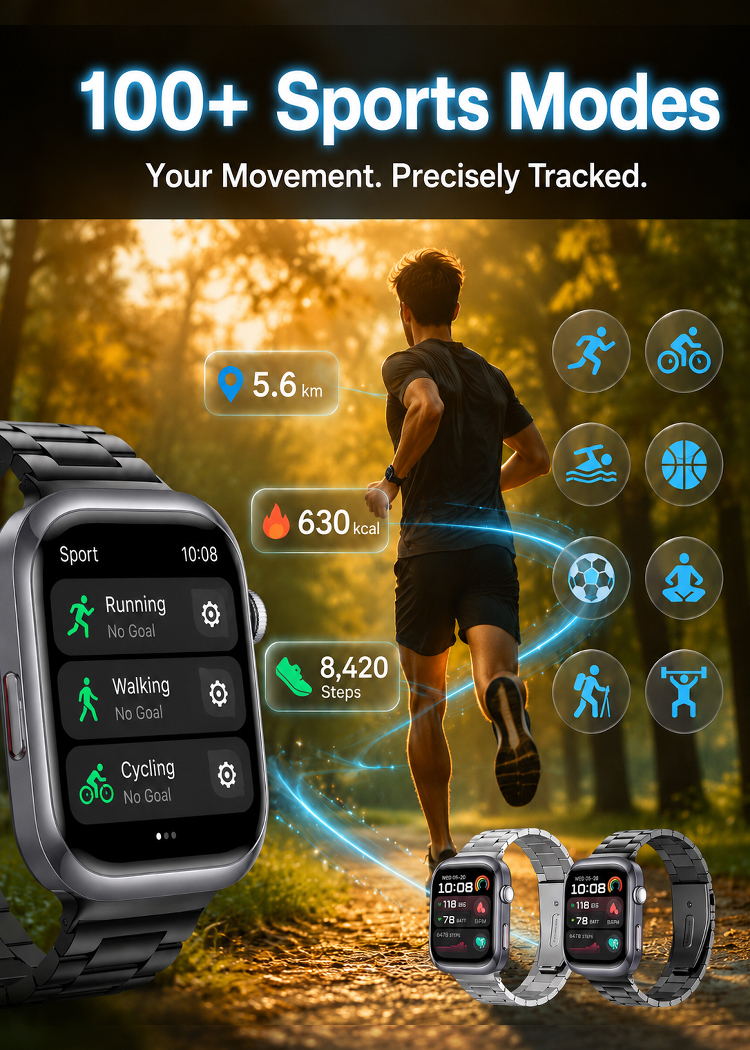 🩺 Medical Flagship Smartwatch: High-Precision, Non-Invasive Glucose & Blood Pressure Monitoring