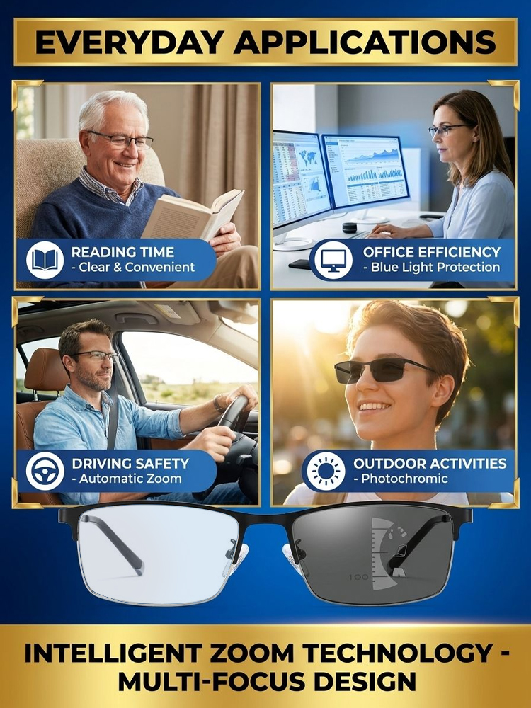[One Pair Replaces Three] Adaptive Smart Photochromic Reading Glasses