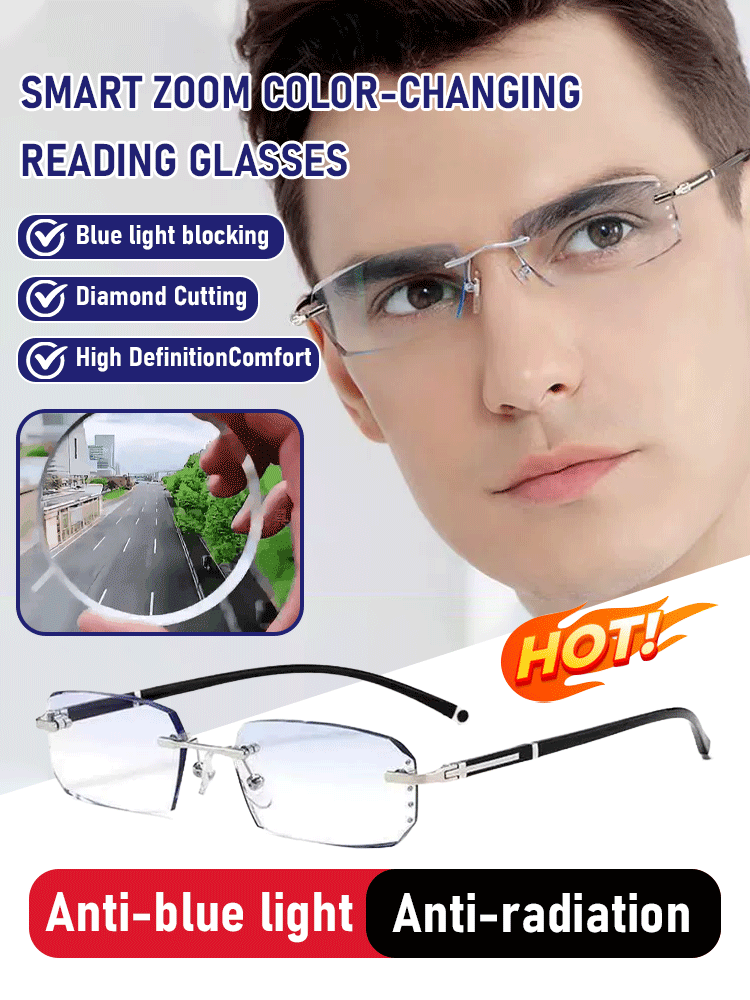 【Free trial 】Diamond-cut frameless glasses👓️Smart zoom +blue light protection + intelligent color change✅️limited time rush