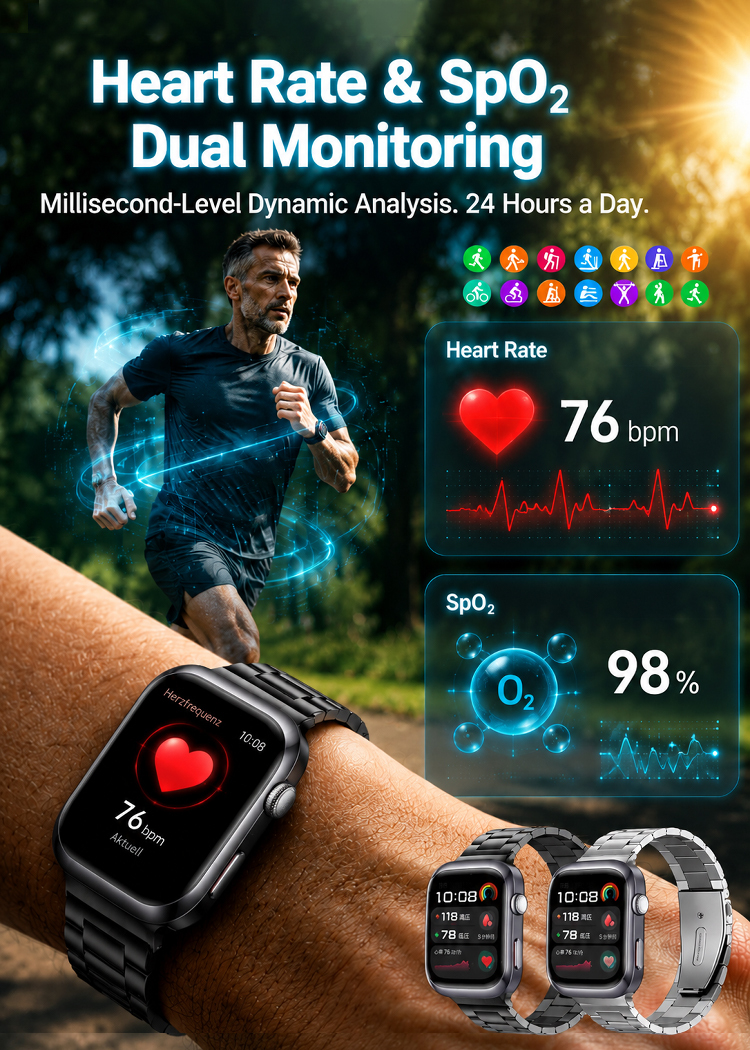 🩺 Medical Flagship Smartwatch: High-Precision, Non-Invasive Glucose & Blood Pressure Monitoring