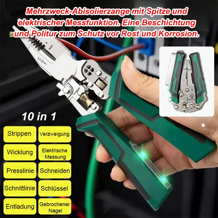 Ein 10-in-1-Elektrowerkzeug – Tester, Schraubendreher, Abisolierzange und mehr.
