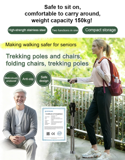 [3 colors optional] Retractable non-slip hiking cane chair
