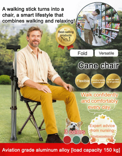 [3 colors optional] Retractable non-slip hiking cane chair