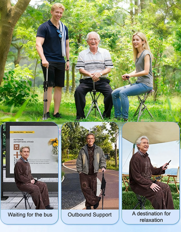 [3 colors optional] Retractable non-slip hiking cane chair