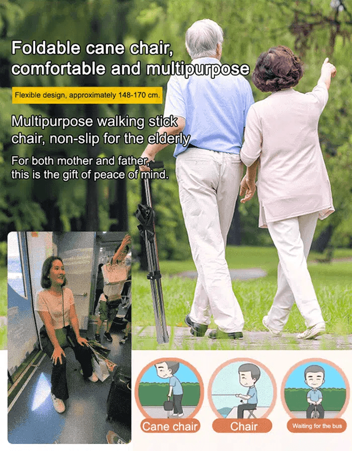 [3 colors optional] Retractable non-slip hiking cane chair