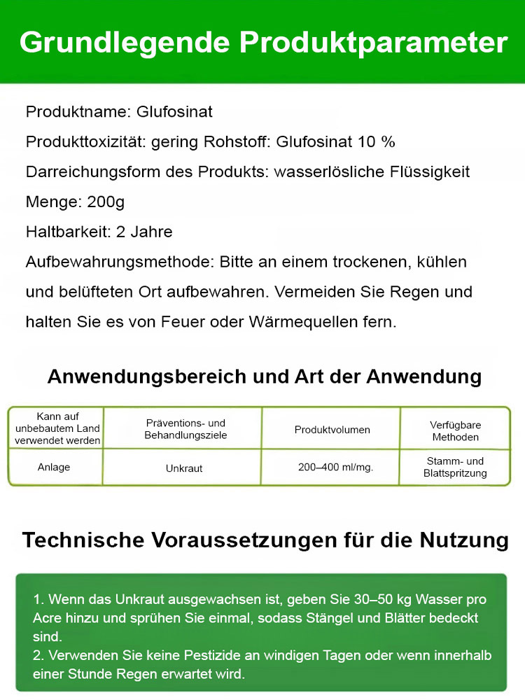 Eine gründliche Unkrautbeseitigung, die dem Boden nicht schadet – eine Flasche reicht für 3 bis 5 Morgen Land.