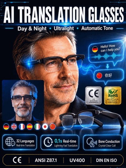 Smart Zoom Color-Changing Solar Real-Time AI Translation Glasses