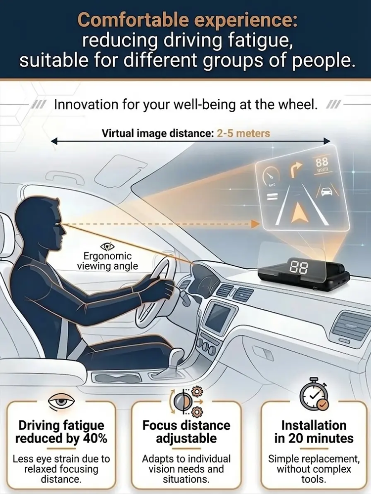 🚗 【Smart In-Car HUD Co-Pilot】Works on Sedans, SUVs, Pickups, RVs, and More!
