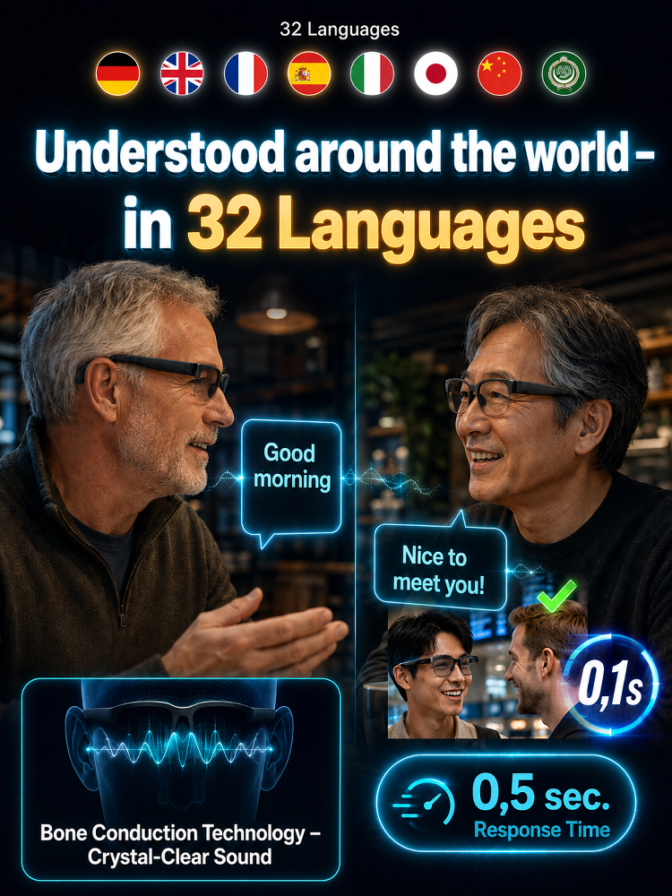 Smart Zoom Color-Changing Solar Real-Time AI Translation Glasses