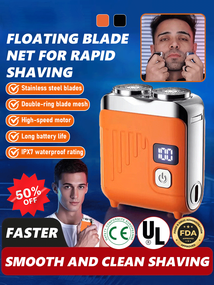Next-generation portable rotary dual-ring electric shaver.