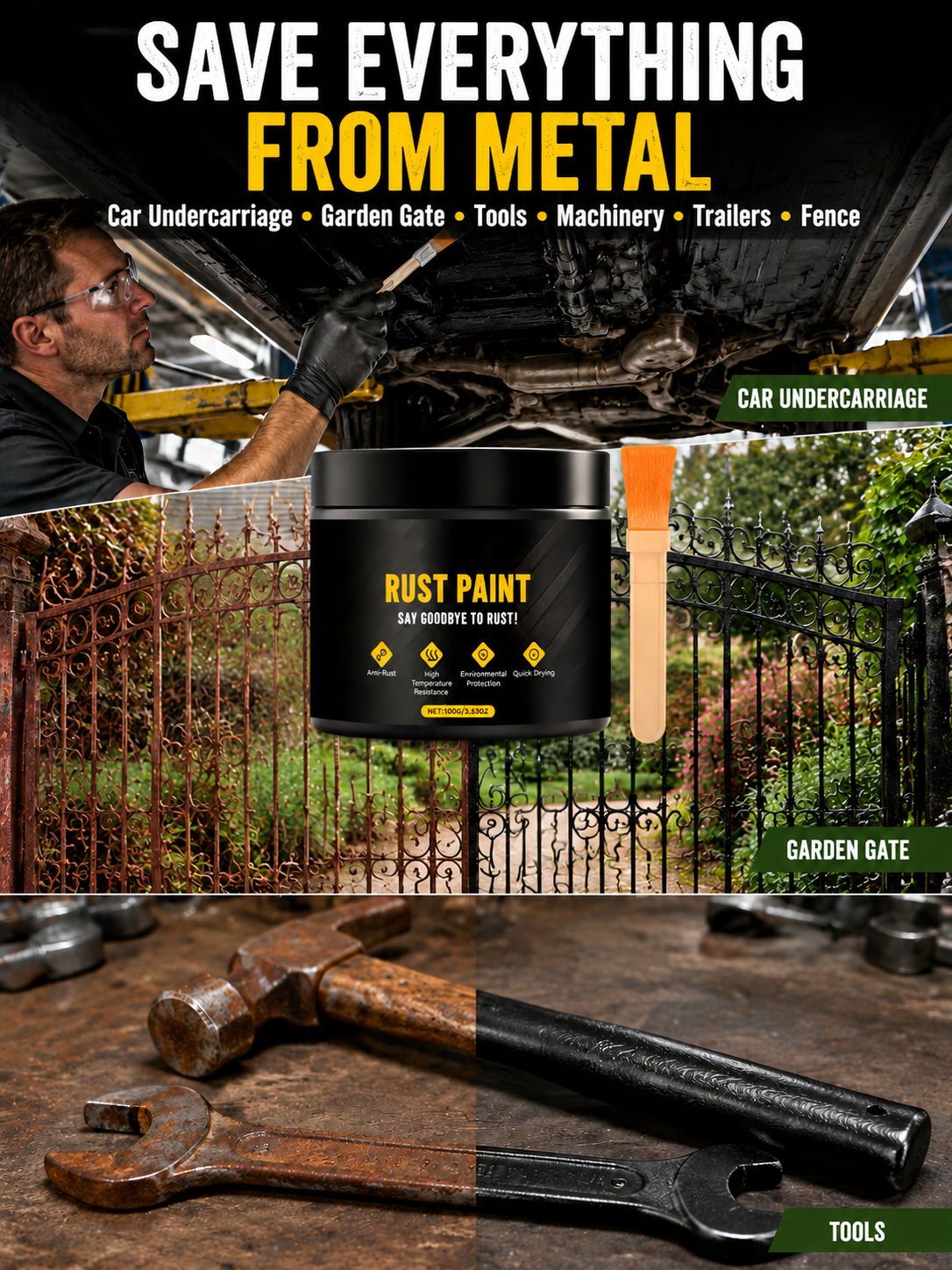 【Rust Prevention from the Source】Water-based metal paint rust remover agent⚡Watch rust vanish in 60 seconds—no sanding, no scraping.