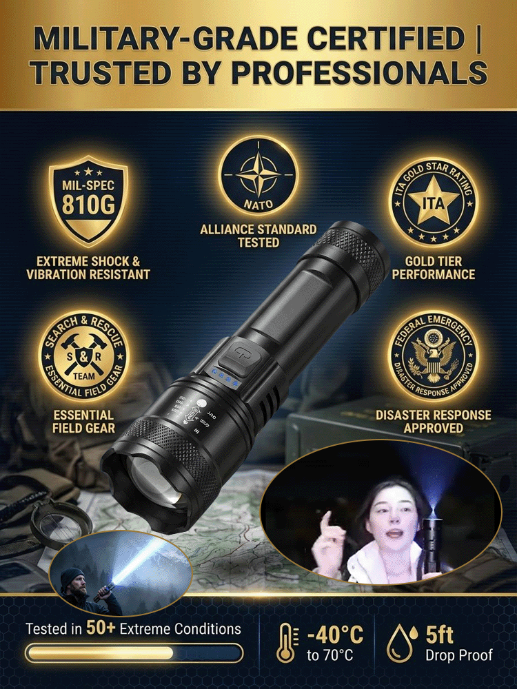 🔥Zoomable Spotlight Flashlight– 2-Mile Beam • Fire-Starting • Bear Deterrent