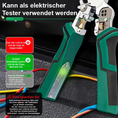 Ein 10-in-1-Elektrowerkzeug – Tester, Schraubendreher, Abisolierzange und mehr.