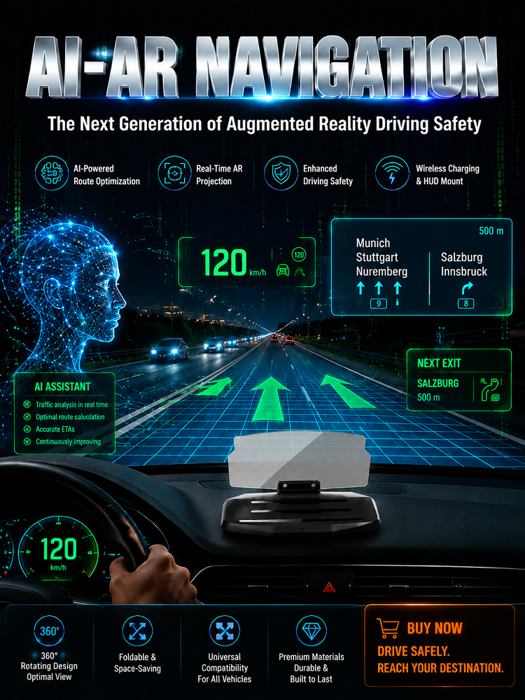 🚗 【Smart In-Car HUD Co-Pilot】Works on Sedans, SUVs, Pickups, RVs, and More!