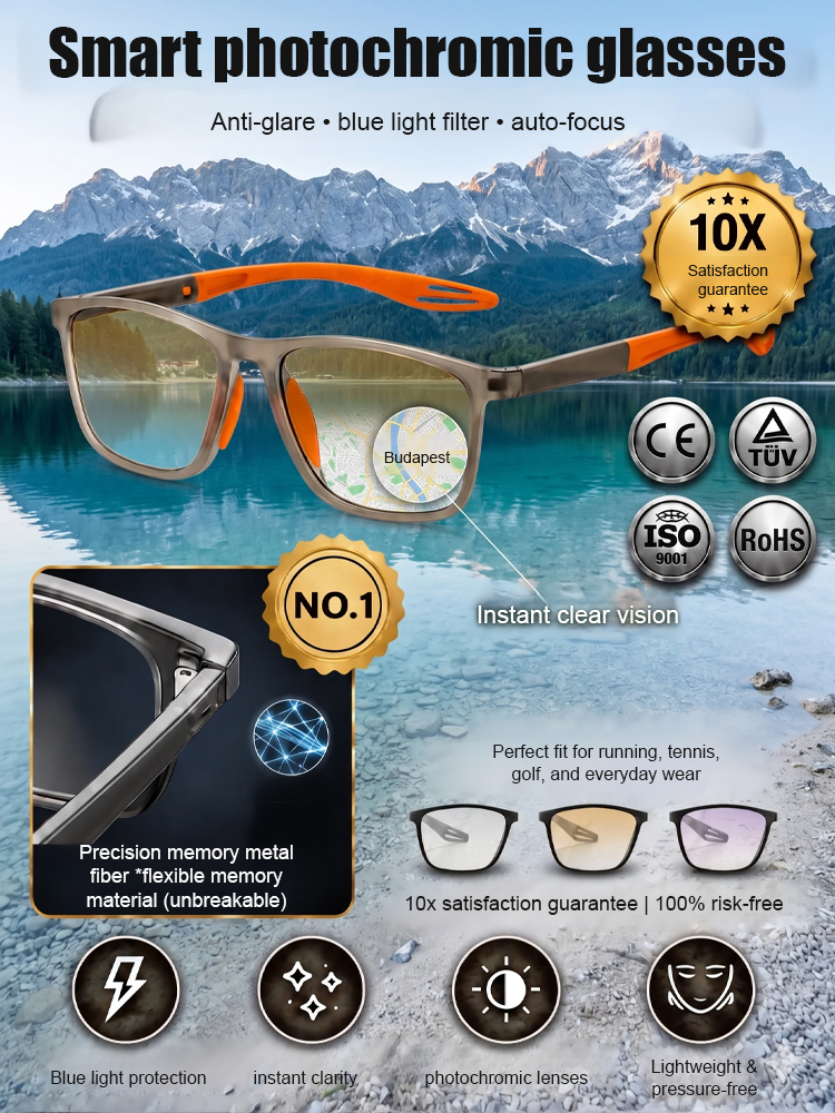 🕶️ Stop Switching Glasses! Smart Zoom Photosensitive Eyewear – Read, Drive & Protect in One Pair