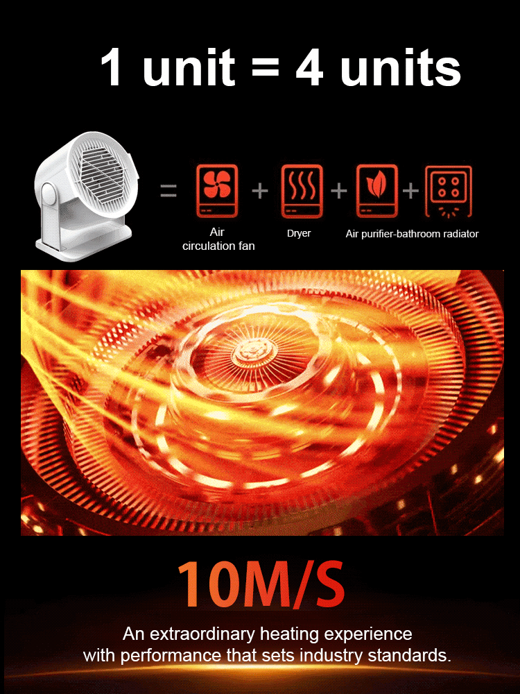 Heats 1,200 sq ft in 3 seconds. One device equals four household heaters.