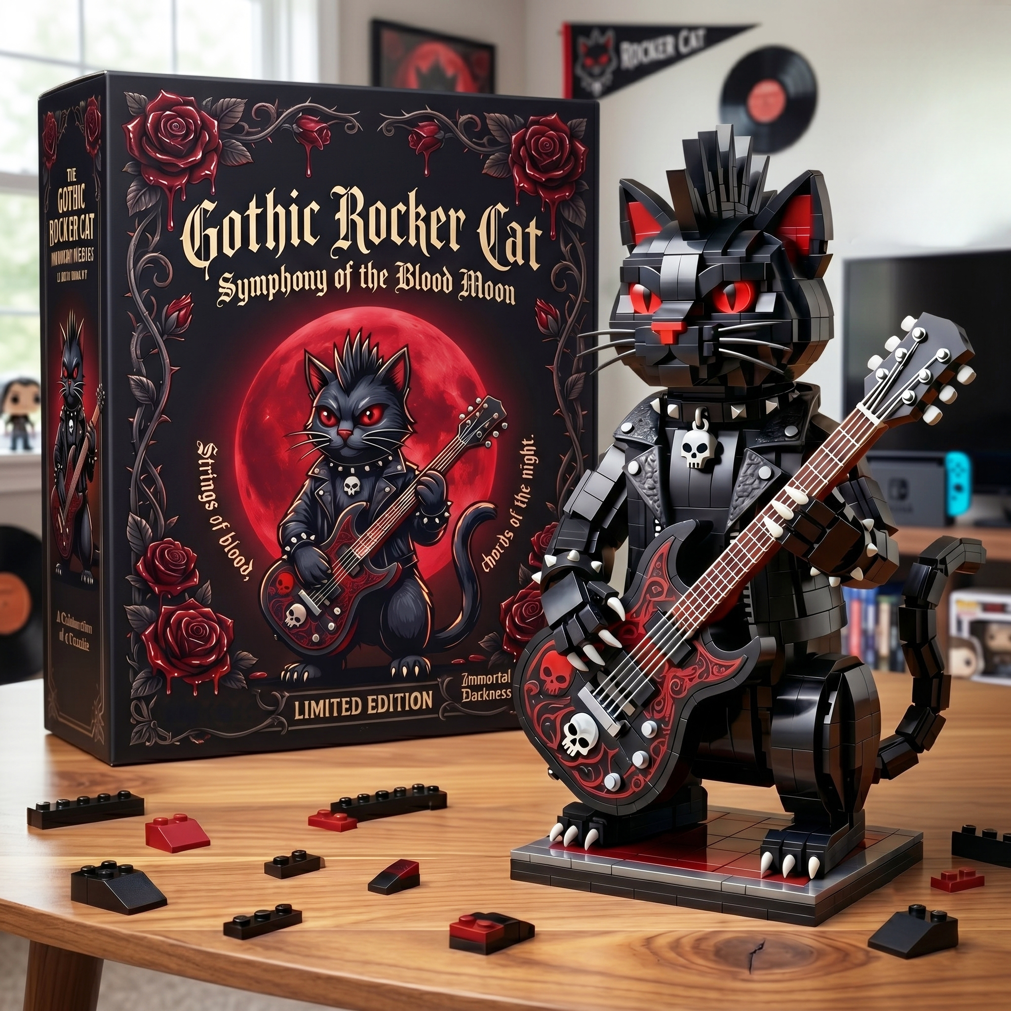 The Gothic Rocker Cat Building Brick Set