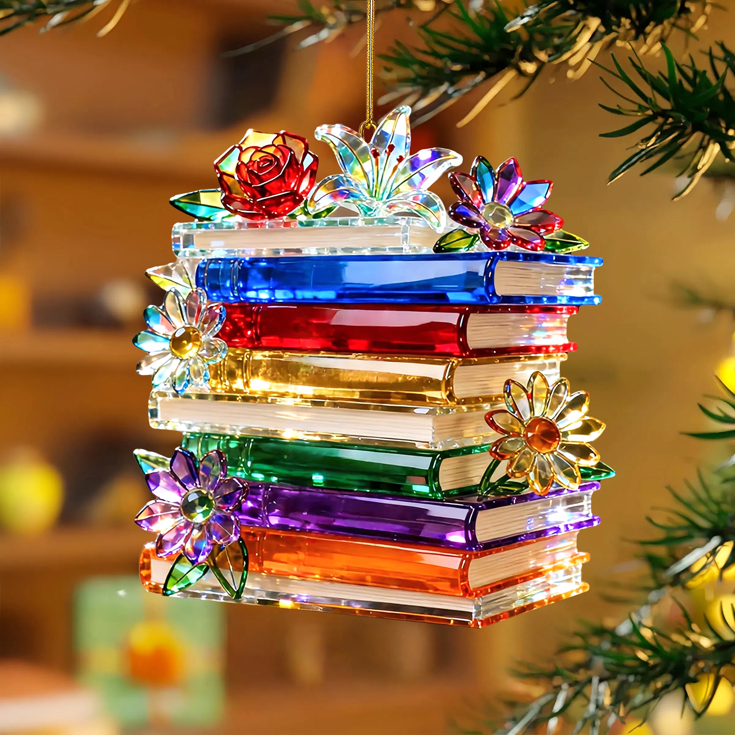 Brilliant Stained Glass Book Ornament