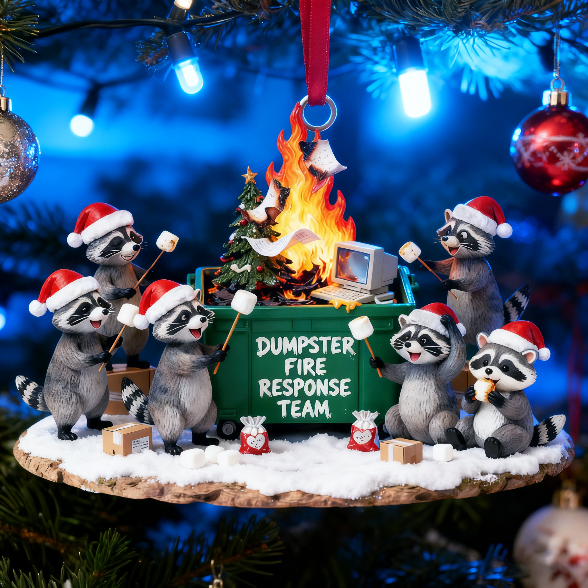 Raccoon Dumpster Fire Christmas Ornament
