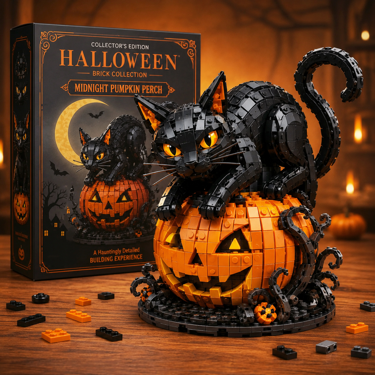 Halloween Midnight Pumpkin Perch Building Block Set
