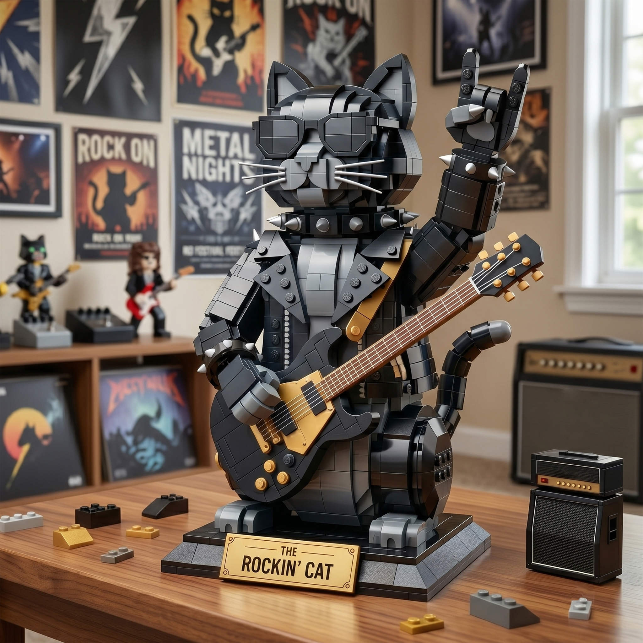 Meowtallica Rocker Cat Building Brick Set