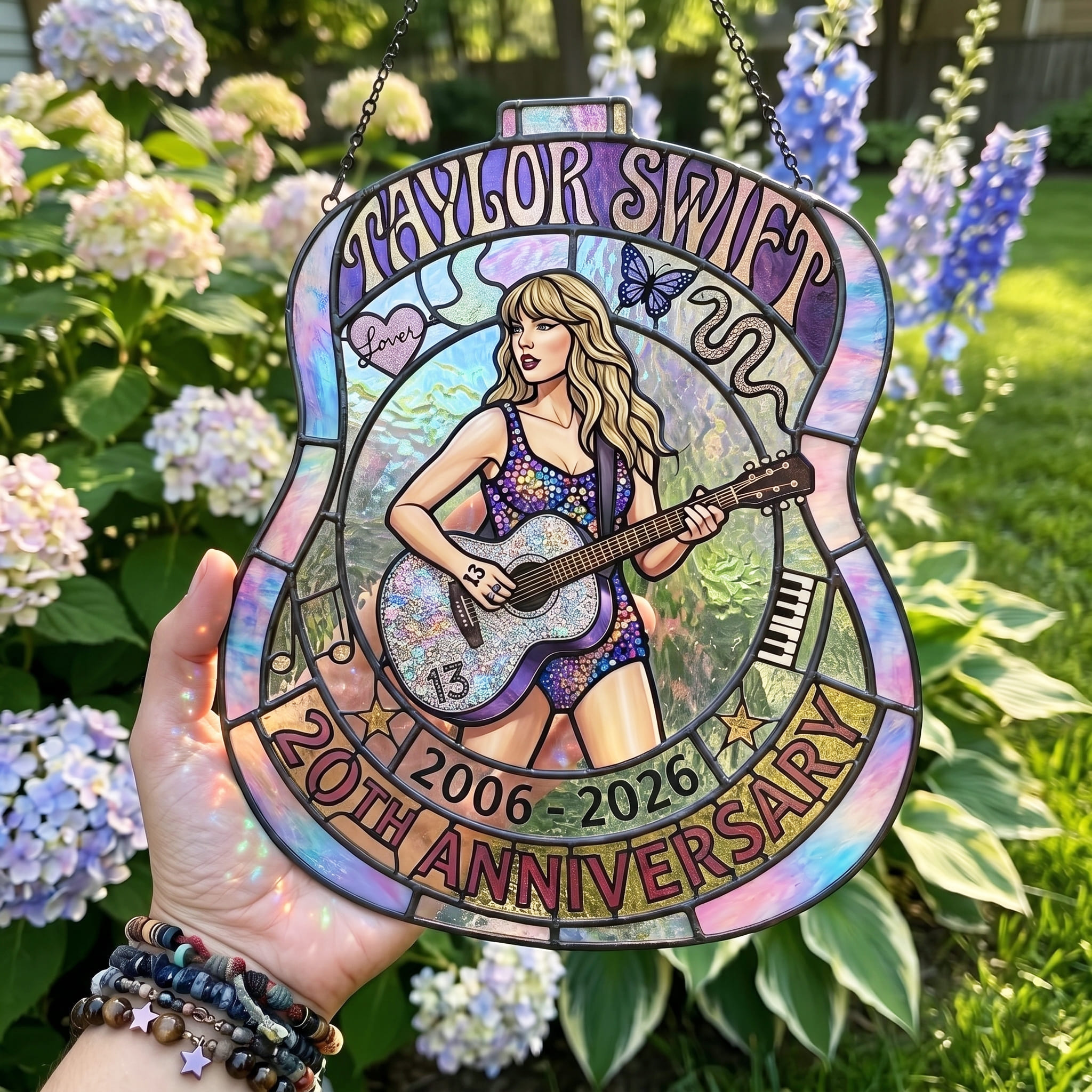 TS 20th Anniversary 2006-2026 Legacy Guitar Stained Glass Suncatcher Art