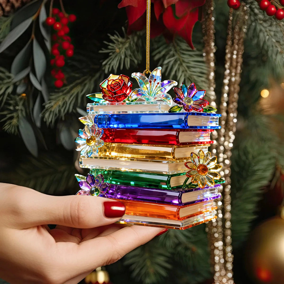 Brilliant Stained Glass Book Ornament