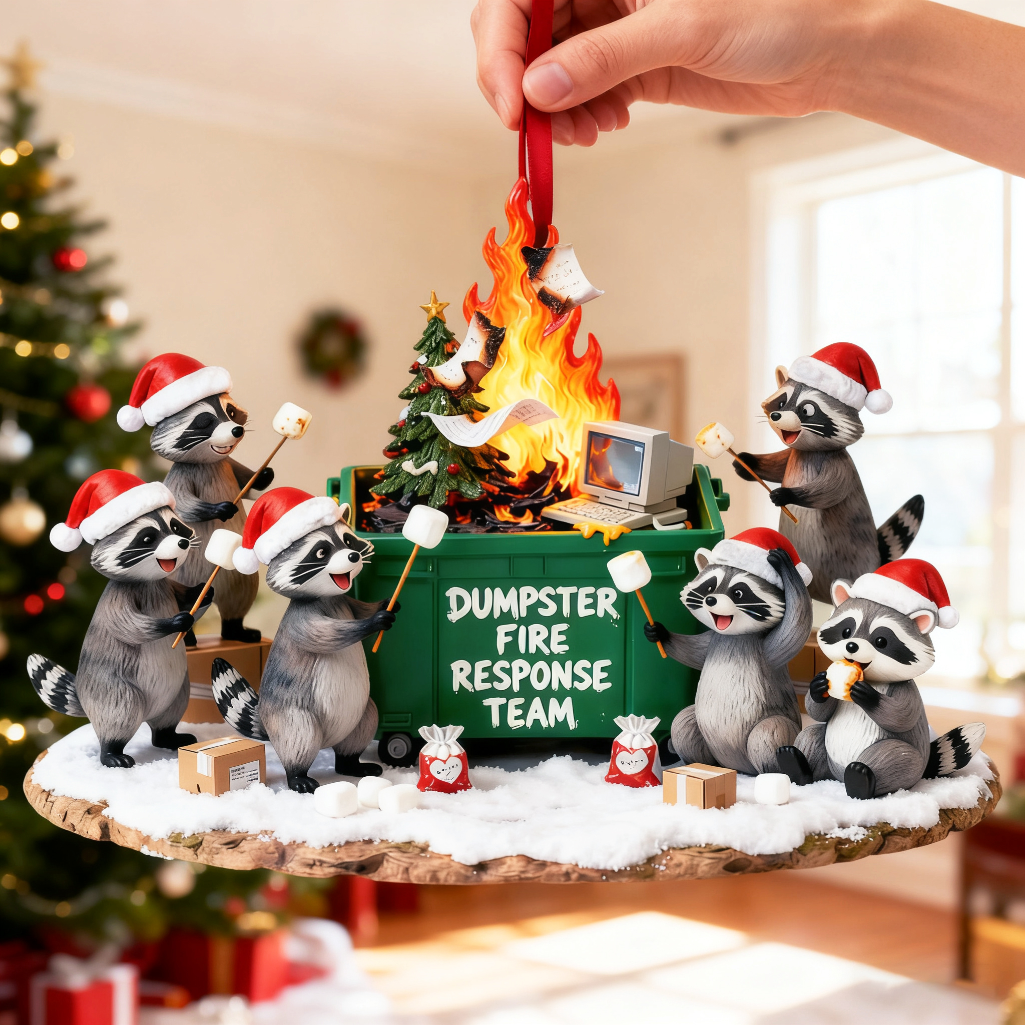 Raccoon Dumpster Fire Christmas Ornament