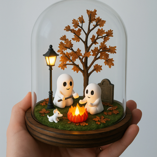🍂Whispers of Autumn – Handcrafted Halloween Ghost Diorama