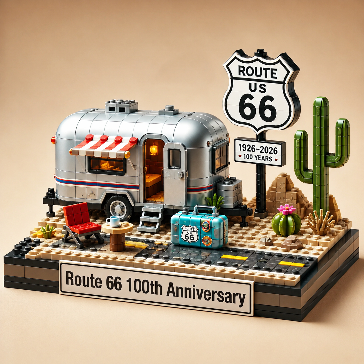 🚐 Route 66 100th Anniversary Silver Camper Building Block Set